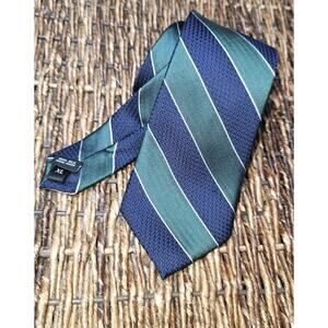Bruno Piattelli Silk Tie Navy/Green Stripe Extra Long Old Money Preppy NWT